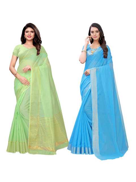 

KALINI Pack of 2 Cotton Blend Saree, Green