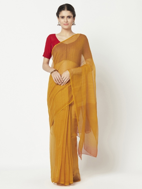 

Fabindia Mustard Checked Silk Cotton Kota Saree