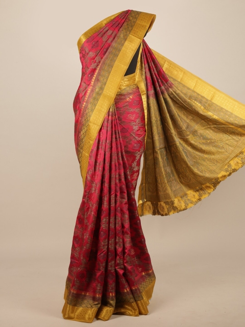 

Pothys Red & Green Floral Zari Jute Silk Saree