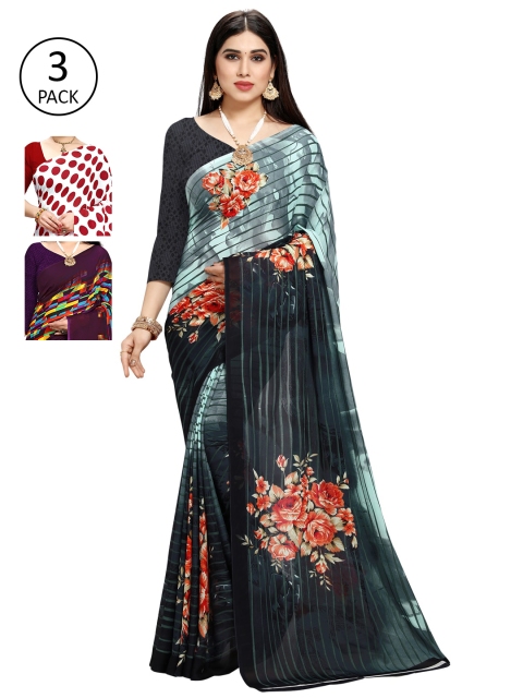 

KALINI Pack of 3 Poly Georgette Saree, White