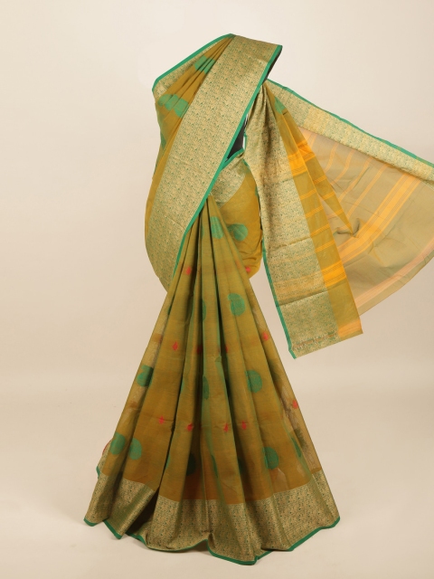 

Pothys Green & Gold-Toned Ethnic Motifs Zari Pure Cotton Saree