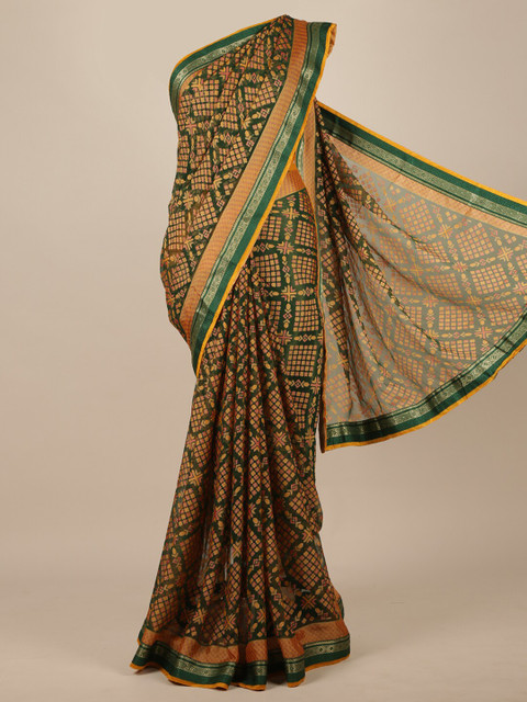

Pothys Green & Orange Poly Chiffon Saree