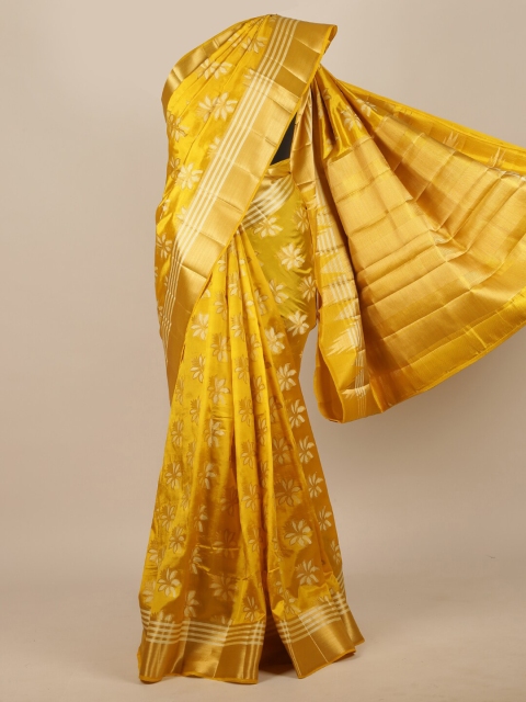 

Pothys Yellow & White Floral Zari Jute Silk Saree