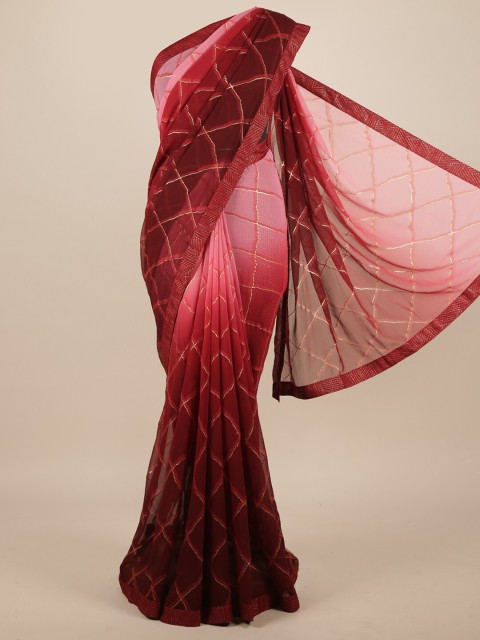 

Pothys Maroon Checked Poly Chiffon Saree