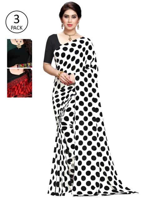

KALINI Pack Of 3 Printed Saree, White