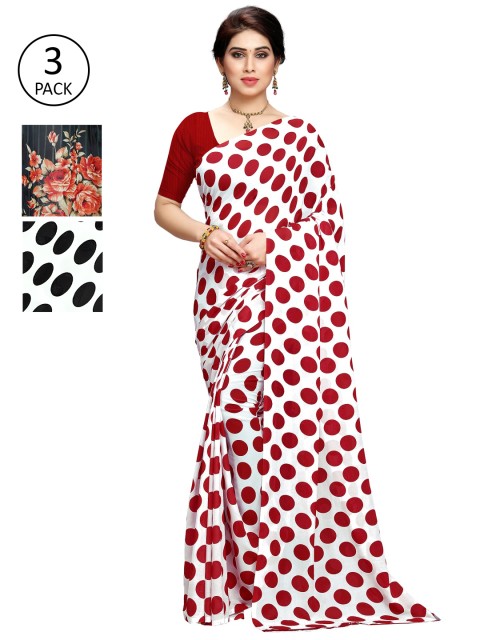 

KALINI Pack Of 3 Multicoloured Printed Sarees, White
