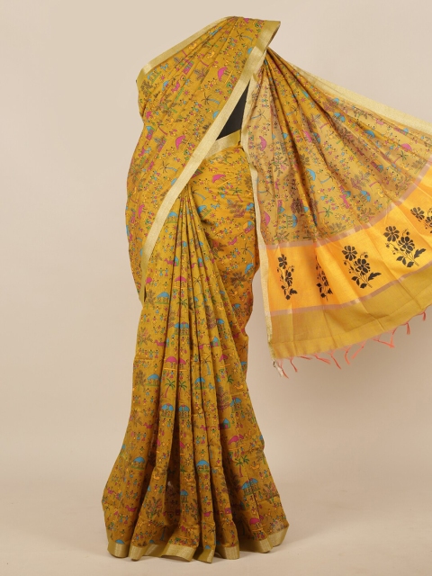 

Pothys Green & Yellow Zari Silk Cotton Saree