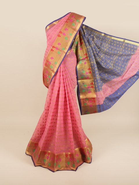 

Pothys Pink & Blue Floral Saree