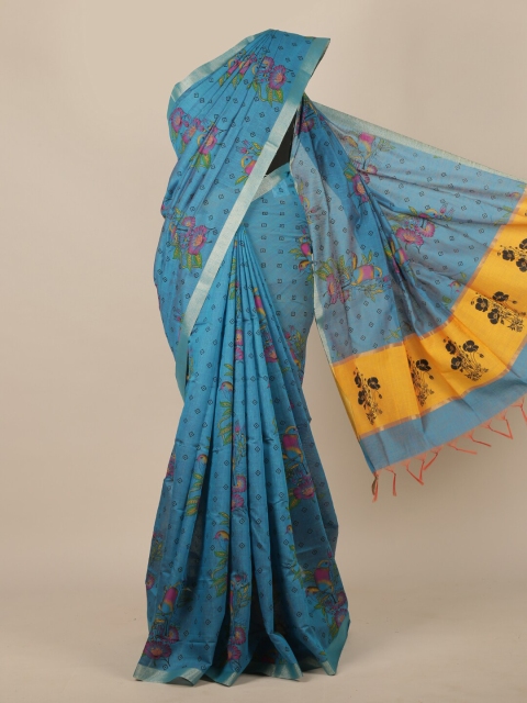 

Pothys Blue & Yellow Floral Zari Cotton Blend Saree