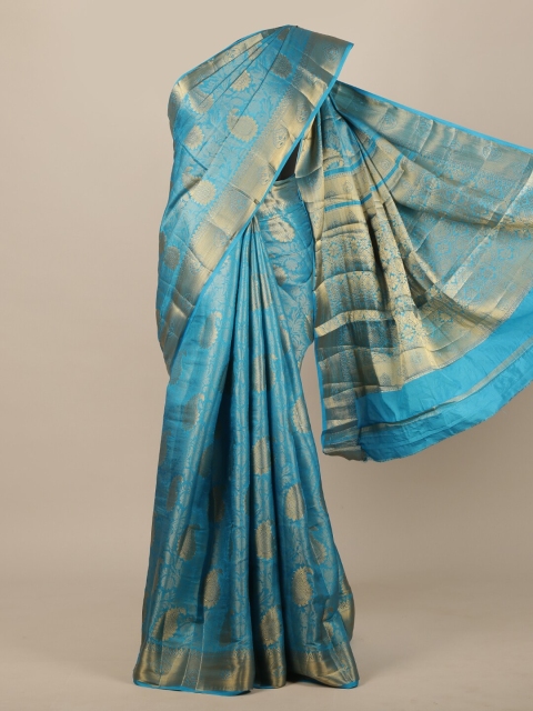 

Pothys Blue & Silver-Toned Woven Design Jute Silk Saree