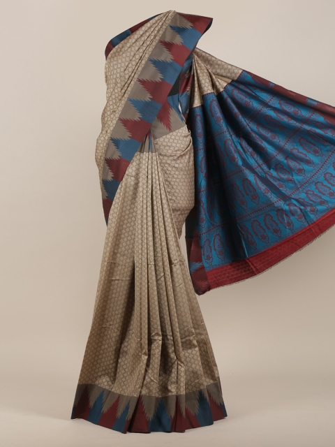 

Pothys Tan & Blue Art Silk Saree