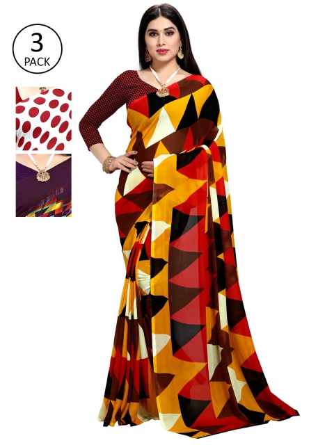 

KALINI Set Of 3 Multicoloured Poly Georgette Printed Sarees, Multi