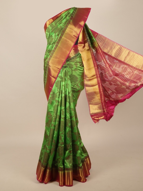 

Pothys Green & Pink Floral Zari Jute Silk Saree