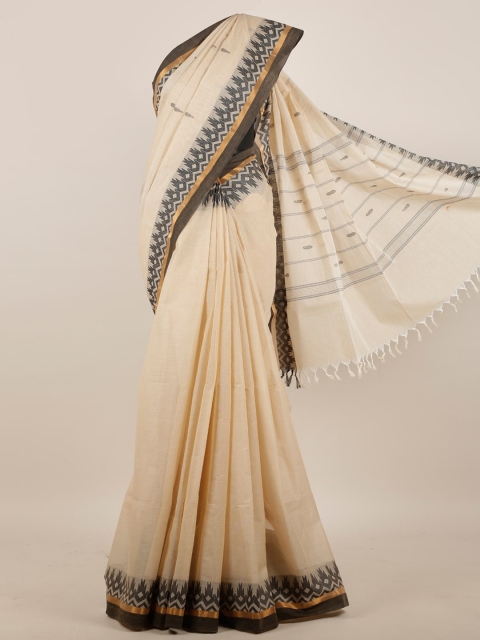 

Pothys Cream-Coloured & Brown Woven Design Pure Cotton Saree