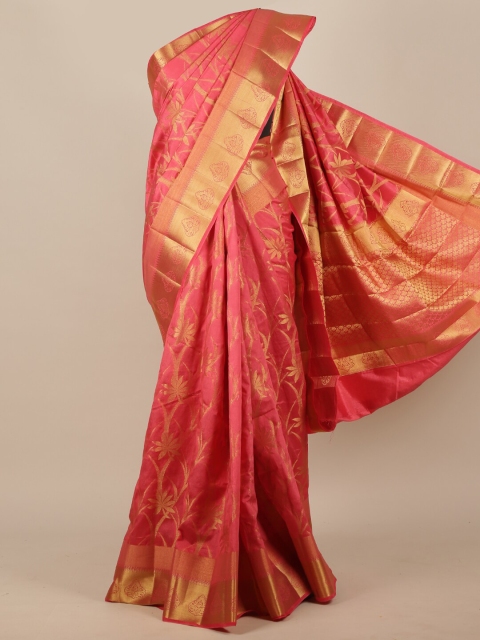 

Pothys Pink & Gold-Toned Woven Design Jute Silk Saree