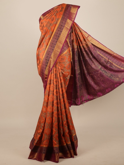 

Pothys Orange & Pink Floral Zari Jute Silk Saree