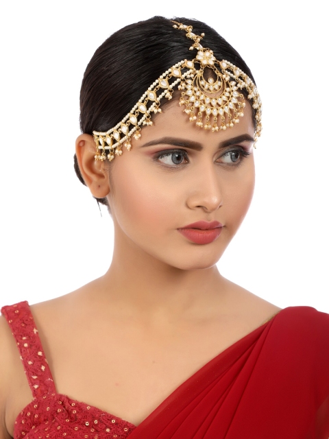 

KARATCART Gold-Plated White Kundan-Studded & Pearl-Beaded Handcrafted Matha Patti
