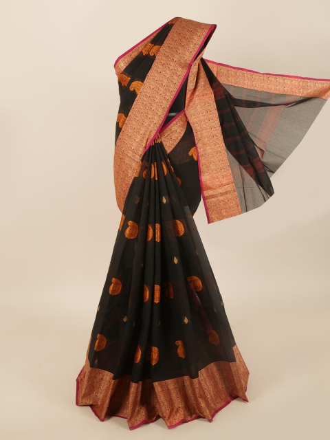 

Pothys Black & Gold-Toned Woven Design Zari Pure Cotton Saree