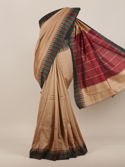 

Pothys Peach-Coloured & Maroon Art Silk Saree
