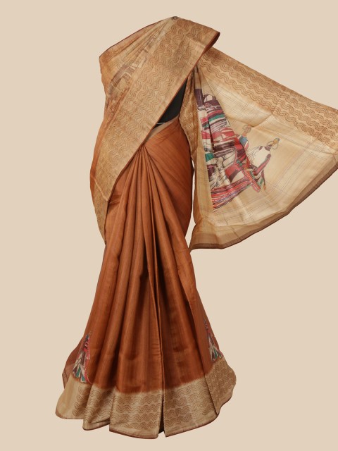 

Pothys Brown & Red Ethnic Motifs Jute Silk Saree