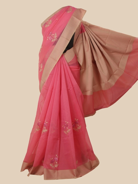 

Pothys Pink & Beige Floral Embroidered Saree