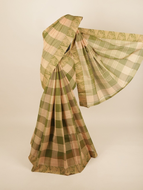 

Pothys Women Green & Beige Checked Pure Cotton Saree