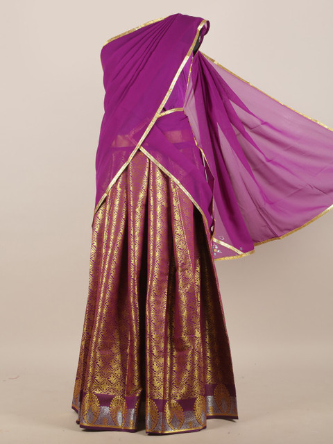 

Pothys Violet & Gold-Toned Woven Design Half Lehenga Saree