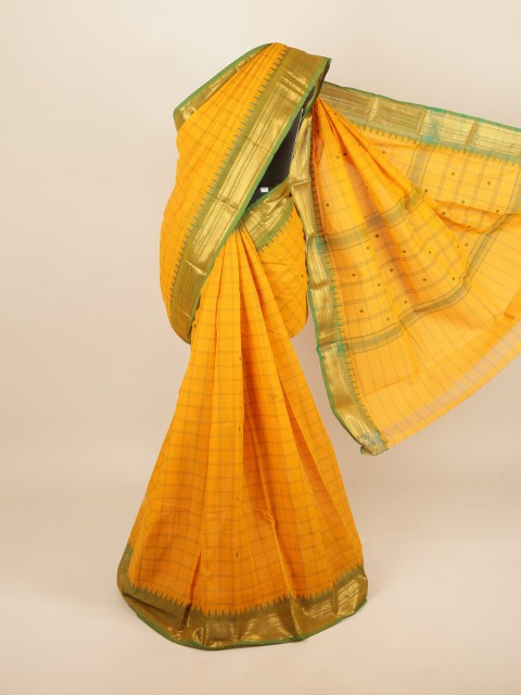 

Pothys Women Yellow Pure Cotton Checked Saree