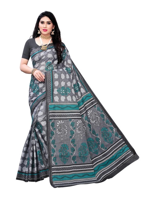 

KALINI Grey & White Floral Pure Cotton Saree