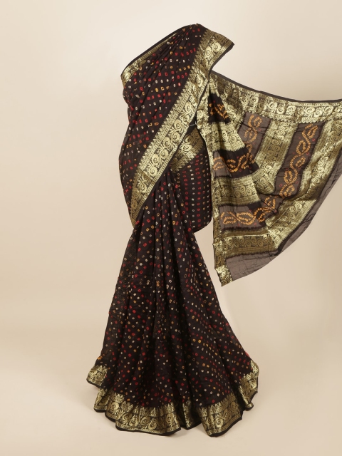 

Pothys Black & Gold-Toned Bandhani Zari Art Silk Saree