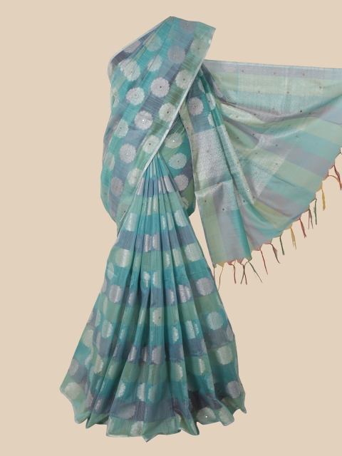 

Pothys Blue & Silver-Toned Woven Design Saree