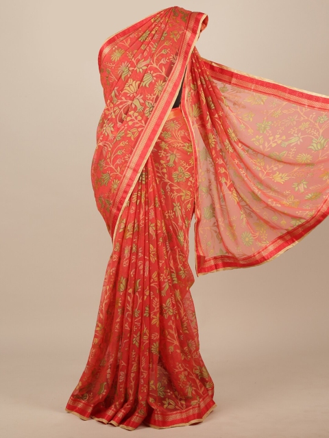 

Pothys Pink & Green Floral Zari Saree