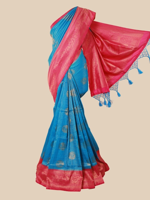 

Pothys Turquoise Blue & Pink Woven Design Jute Silk Saree