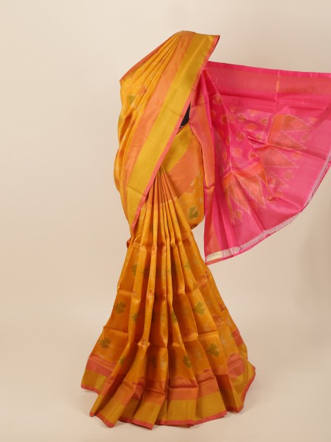 

Pothys Yellow & Pink Woven Design Zari Pure Silk Saree