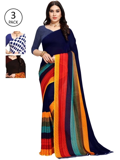 

KALINI Pack of 3 Printed Sarees with Unstitched Blouse Pieces, Multi