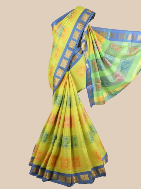 

Pothys Green & Blue Ethnic Motifs Zari Saree