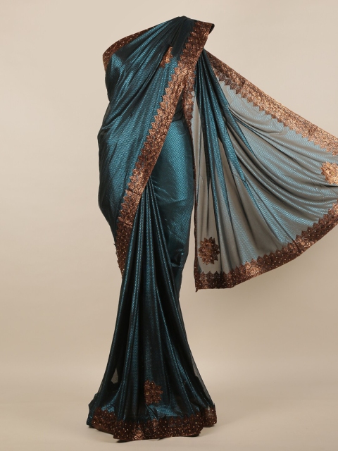 

Pothys Blue & Gold-Toned Embellished Jute Silk Saree