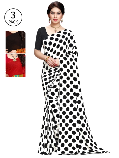 

KALINI Pack Of 3 Printed Saree, White
