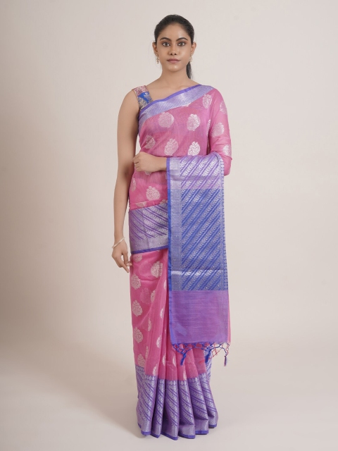 

Pothys Pink & Blue Floral Zari Saree