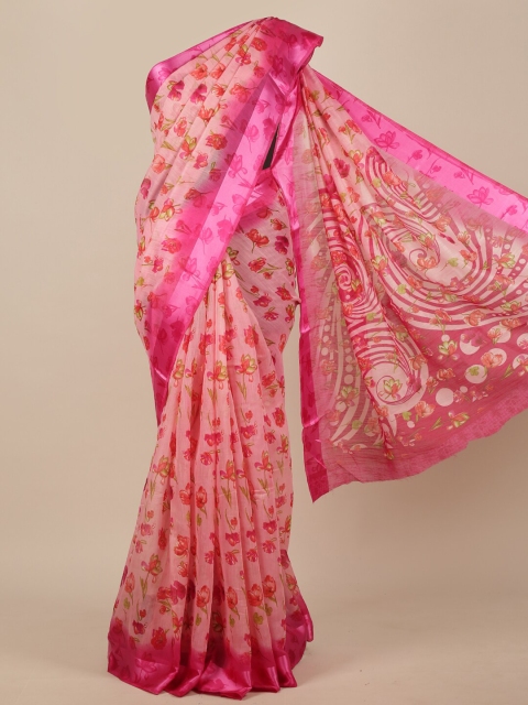 

Pothys Pink & Orange Cotton Blend Floral Saree