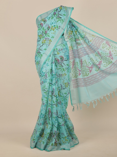 

Pothys Blue & Green Linen Blend Saree
