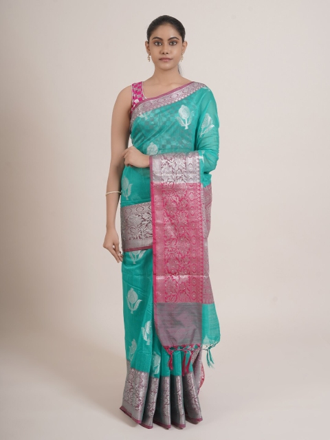 

Pothys Green & Silver-Toned Woven Design Zari Saree