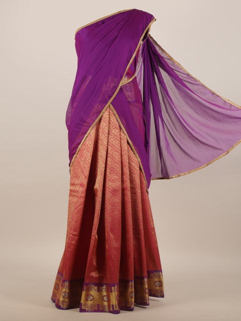

Pothys Violet & Pink Woven Design Zari Border Half Lehenga Saree