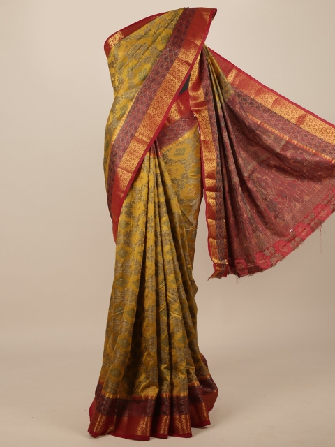 

Pothys Gold-Toned & Red Ethnic Motifs Zari Jute Silk Saree