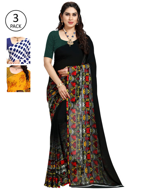 

KALINI Pack Of 3 Printed Saree, Blue