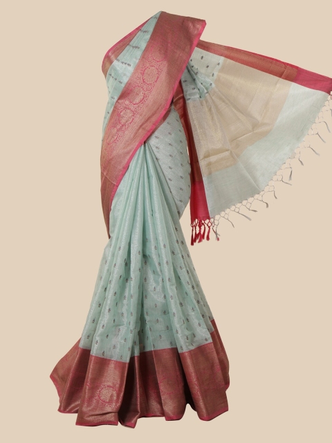 

Pothys Blue & Pink Floral Zari Tissue Saree