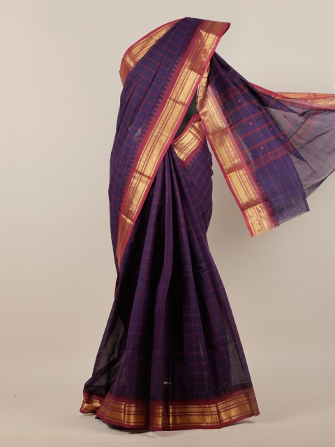 

Pothys Blue & Red Checked Zari Pure Cotton Saree