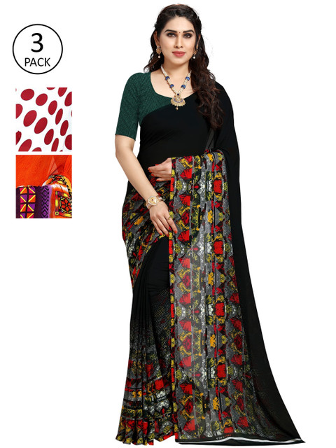 

KALINI Pack Of 3 Red & Orange Saree