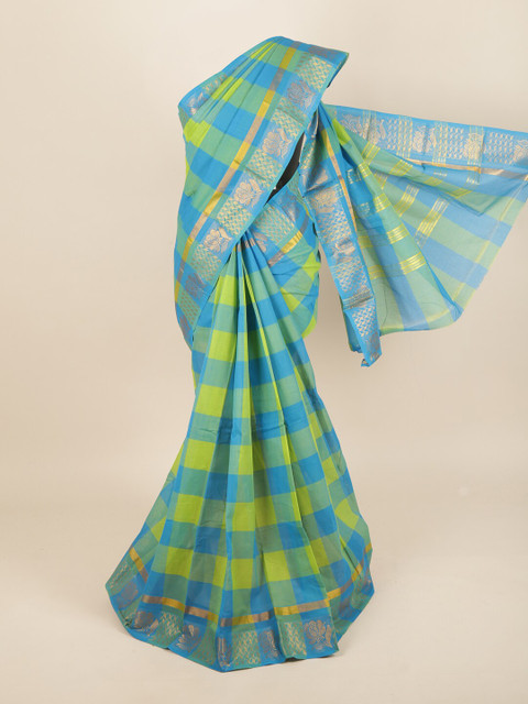 

Pothys Blue & Green Checked Pure Cotton Saree