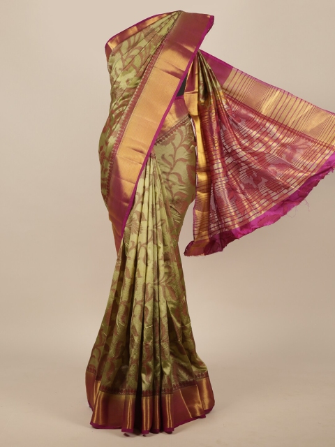 

Pothys Green & Pink Floral Zari Jute Silk Saree